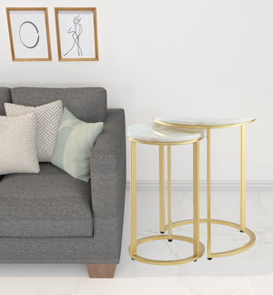 Homeroots Set Of Two 22" Gold And White Marble Round Nested Tables Gold  543883