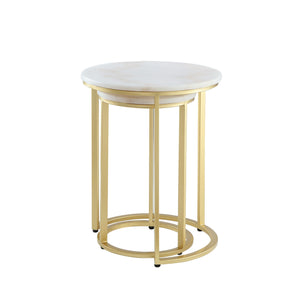 Homeroots Set Of Two 22" Gold And White Marble Round Nested Tables Gold  543883