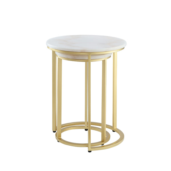 Homeroots Set Of Two 22" Gold And White Marble Round Nested Tables Gold  543883