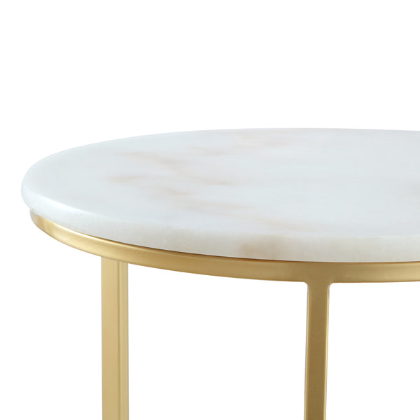 Homeroots Set Of Two 22" Gold And White Marble Round Nested Tables Gold  543883