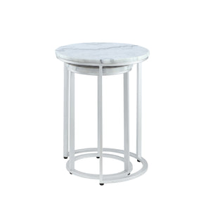 Homeroots Set Of Two 22" Silver And White Marble Round Nested Tables Silver  543884