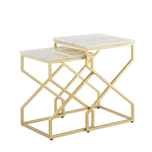 Homeroots Set Of Two 22" Gold And White Marble Nested Tables Gold  543885