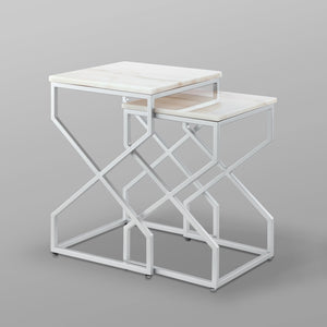 Homeroots Set Of Two 22" Silver And White Marble Nested Tables Silver  543886