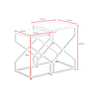 Homeroots Set Of Two 22" Silver And White Marble Nested Tables Silver  543886