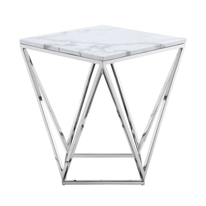 Homeroots 22" Silver Metallic And White Stone Square End Table Chrome  543887
