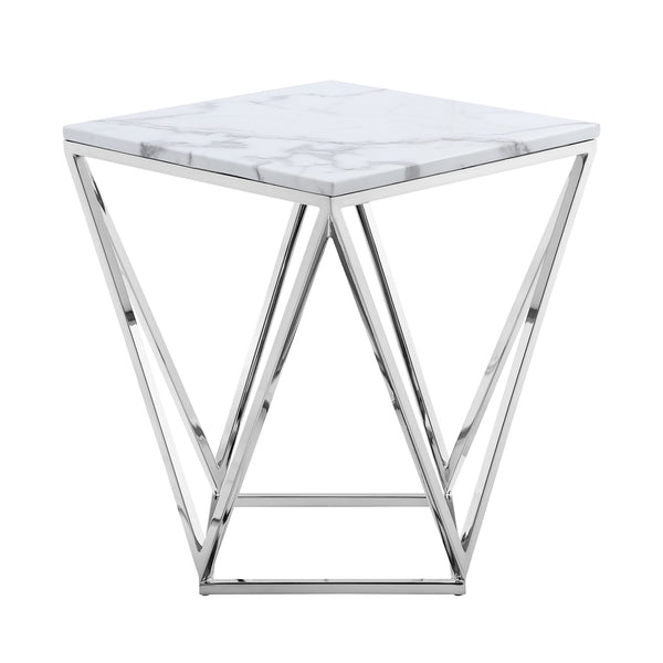 Homeroots 22" Silver Metallic And White Stone Square End Table Chrome  543887