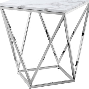 Homeroots 22" Silver Metallic And White Stone Square End Table Chrome  543887