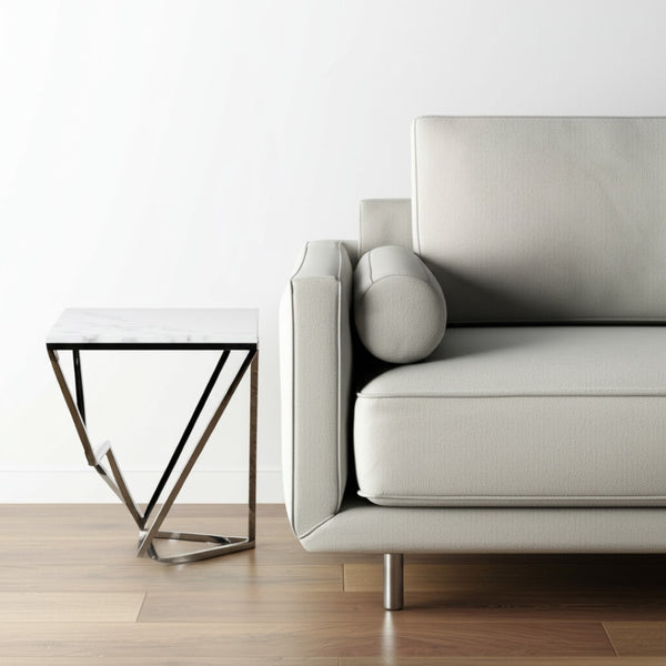 HomeRoots 22" Silver Metallic Square End Table with White Stone Top - Modern Accent for Any Room Decor Chrome 543887
