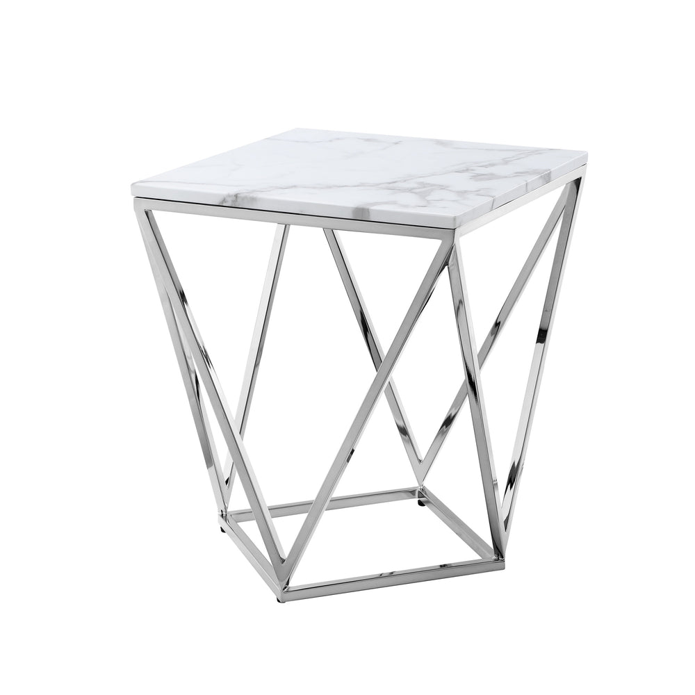 Homeroots 22" Silver Metallic And White Stone Square End Table Chrome  543887