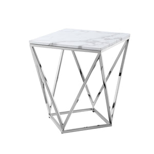 Homeroots 22" Silver Metallic And White Stone Square End Table Chrome  543887