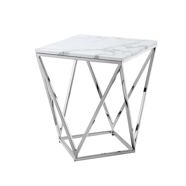 Homeroots 22" Silver Metallic And White Stone Square End Table Chrome  543887