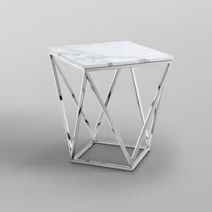 Homeroots 22" Silver Metallic And White Stone Square End Table Chrome  543887