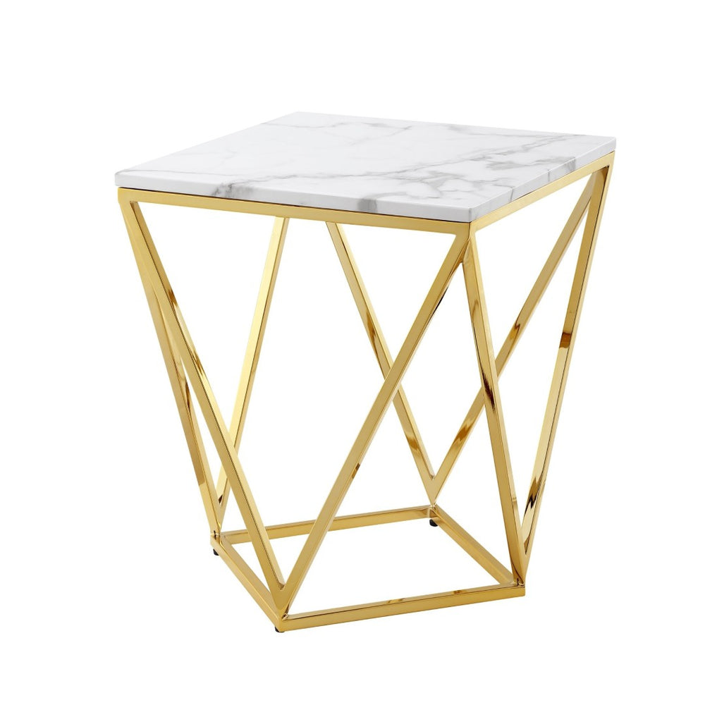 HomeRoots 22" Silver Metallic Square End Table with White Stone Top - Modern Accent for Any Room Decor Gold 543888