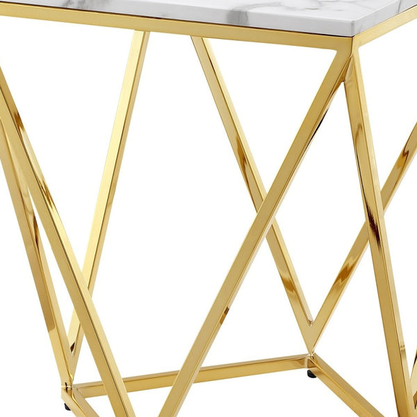 Homeroots 22" Gold And White Stone Square End Table Gold  543888