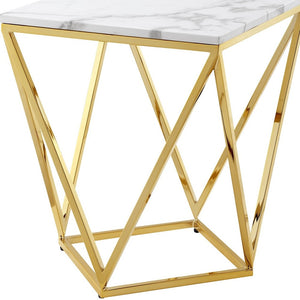 Homeroots 22" Gold And White Stone Square End Table Gold  543888