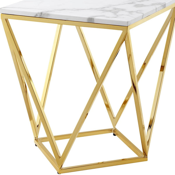 Homeroots 22" Gold And White Stone Square End Table Gold  543888