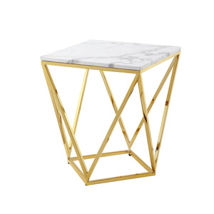 Homeroots 22" Gold And White Stone Square End Table Gold  543888