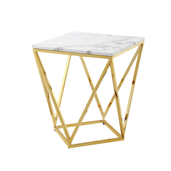 Homeroots 22" Gold And White Stone Square End Table Gold  543888