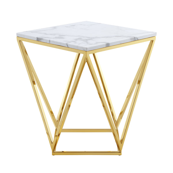 Homeroots 22" Gold And White Stone Square End Table Gold  543888