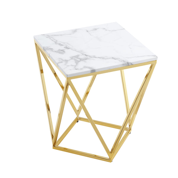 Homeroots 22" Gold And White Stone Square End Table Gold  543888