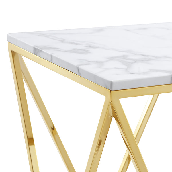 Homeroots 22" Gold And White Stone Square End Table Gold  543888