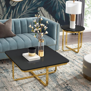 HomeRoots 22" Elegant Round End Table with Cross-Leg Design – Stylish Metallic Accents for Modern Spaces Black/Gold 543889