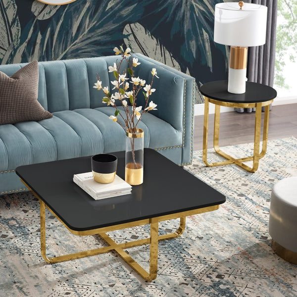 HomeRoots 22" Elegant Round End Table with Cross-Leg Design – Stylish Metallic Accents for Modern Spaces Black/Gold 543889