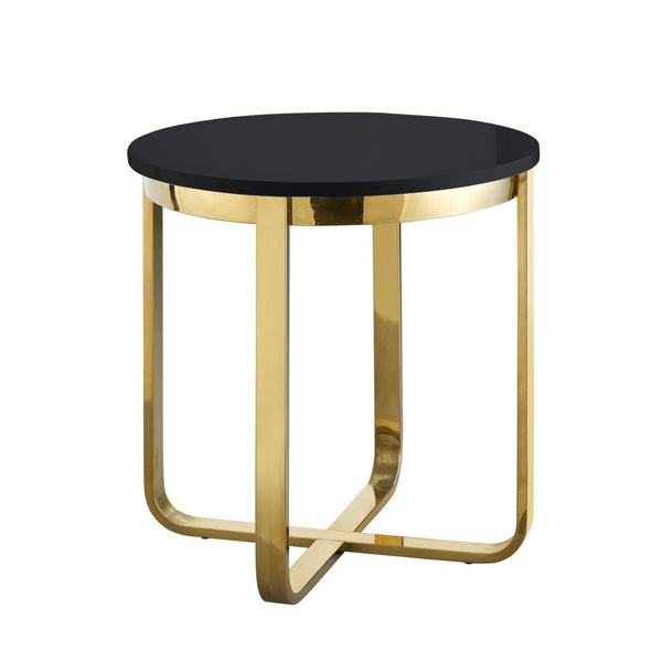 HomeRoots 22" Elegant Round End Table with Cross-Leg Design – Stylish Metallic Accents for Modern Spaces Black/Gold 543889