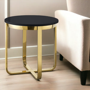 HomeRoots 22" Elegant Round End Table with Cross-Leg Design – Stylish Metallic Accents for Modern Spaces Black/Gold 543889