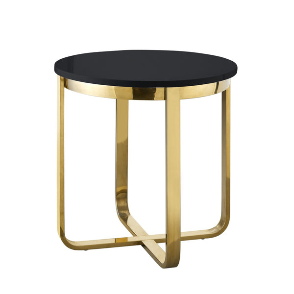 HomeRoots 22" Elegant Round End Table with Cross-Leg Design – Stylish Metallic Accents for Modern Spaces Black/Gold 543889