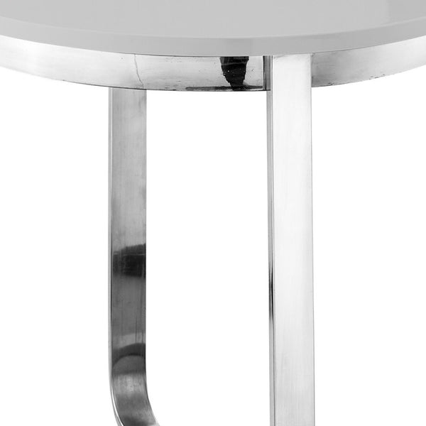 HomeRoots 22" Modern Light Gray Round End Table with Silver Stainless Steel Cross Legs for Stylish Spaces 543890