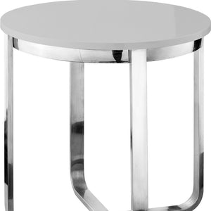 HomeRoots 22" Modern Light Gray Round End Table with Silver Stainless Steel Cross Legs for Stylish Spaces 543890