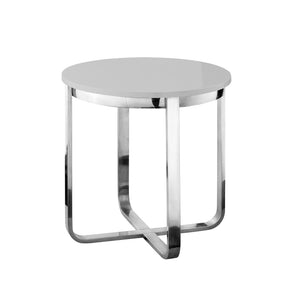 HomeRoots 22" Modern Light Gray Round End Table with Silver Stainless Steel Cross Legs for Stylish Spaces 543890