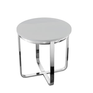 HomeRoots 22" Modern Light Gray Round End Table with Silver Stainless Steel Cross Legs for Stylish Spaces 543890