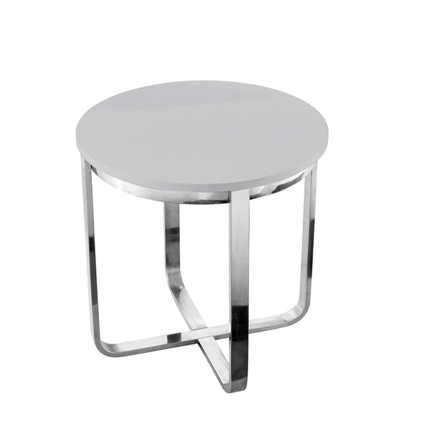 HomeRoots 22" Modern Light Gray Round End Table with Silver Stainless Steel Cross Legs for Stylish Spaces 543890