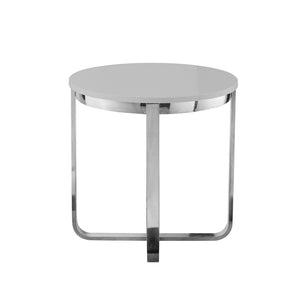 HomeRoots 22" Modern Light Gray Round End Table with Silver Stainless Steel Cross Legs for Stylish Spaces 543890