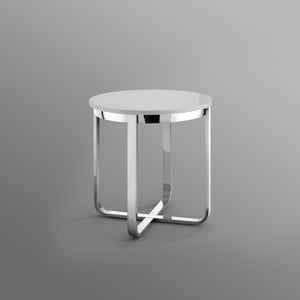 HomeRoots 22" Modern Light Gray Round End Table with Silver Stainless Steel Cross Legs for Stylish Spaces 543890