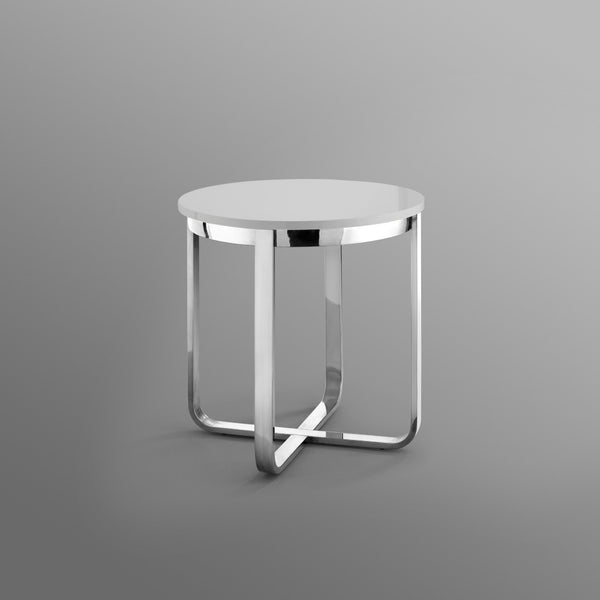 HomeRoots 22" Modern Light Gray Round End Table with Silver Stainless Steel Cross Legs for Stylish Spaces 543890