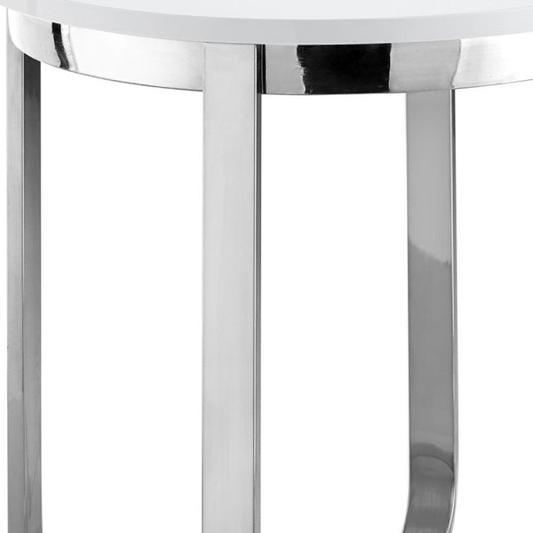 HomeRoots 22" Modern White and Silver Round End Table with Sturdy Cross Legs - Perfect for Small Spaces! 543891