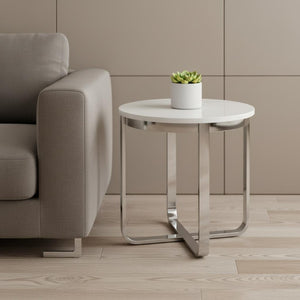 HomeRoots 22" Modern White and Silver Round End Table with Sturdy Cross Legs - Perfect for Small Spaces! 543891