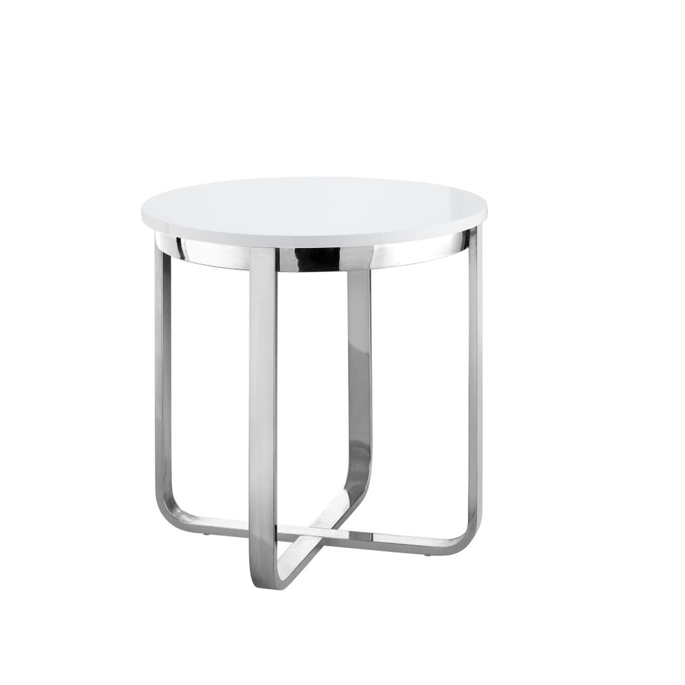HomeRoots 22" Modern White and Silver Round End Table with Sturdy Cross Legs - Perfect for Small Spaces! 543891
