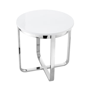 HomeRoots 22" Modern White and Silver Round End Table with Sturdy Cross Legs - Perfect for Small Spaces! 543891