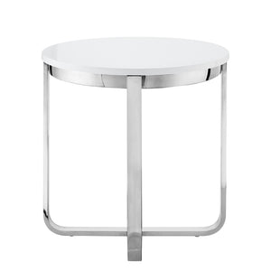 HomeRoots 22" Modern White and Silver Round End Table with Sturdy Cross Legs - Perfect for Small Spaces! 543891