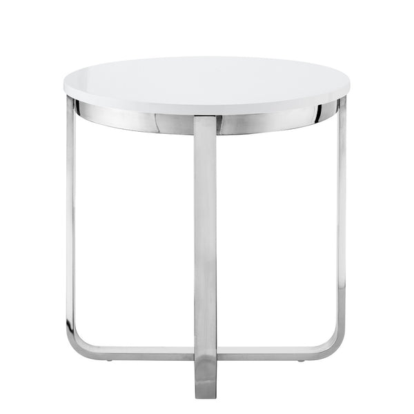 HomeRoots 22" Modern White and Silver Round End Table with Sturdy Cross Legs - Perfect for Small Spaces! 543891