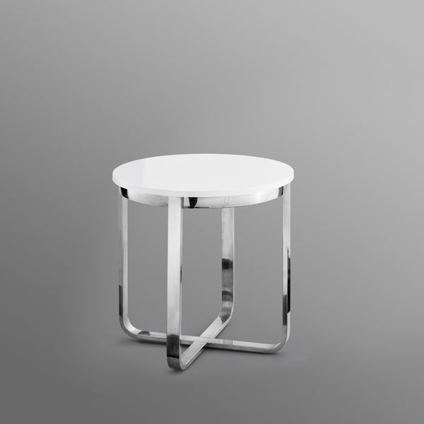 HomeRoots 22" Modern White and Silver Round End Table with Sturdy Cross Legs - Perfect for Small Spaces! 543891