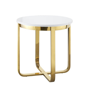 HomeRoots 22" Chic White and Gold Round End Table with Stainless Steel Cross Legs – Modern Minimalist Accent Piece 543892