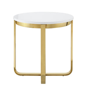 HomeRoots 22" Chic White and Gold Round End Table with Stainless Steel Cross Legs – Modern Minimalist Accent Piece 543892