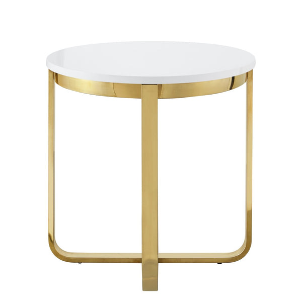 HomeRoots 22" Chic White and Gold Round End Table with Stainless Steel Cross Legs – Modern Minimalist Accent Piece 543892