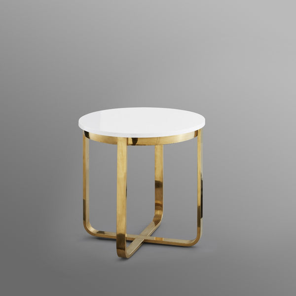 HomeRoots 22" Chic White and Gold Round End Table with Stainless Steel Cross Legs – Modern Minimalist Accent Piece 543892