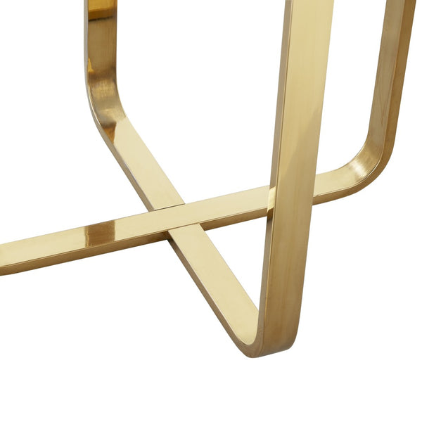 HomeRoots 22" Chic White and Gold Round End Table with Stainless Steel Cross Legs – Modern Minimalist Accent Piece 543892